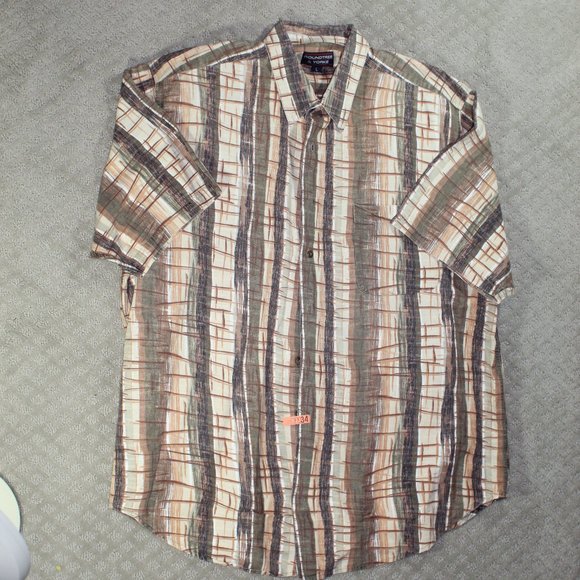 Rountree & Yorke Brown and Cream Patterned SS Button Down Casual Shirt - Picture 1 of 4